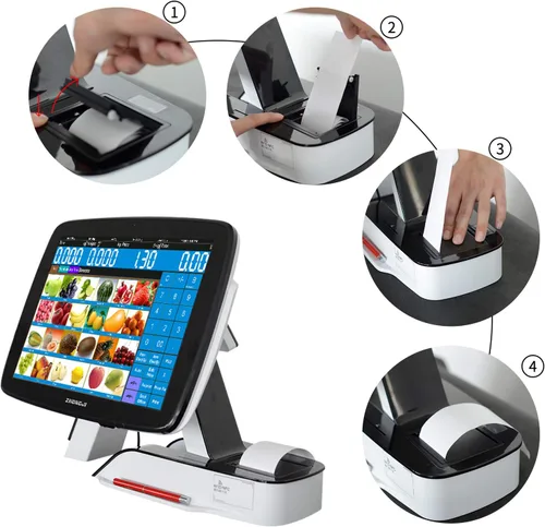 Vista 2 de ZHONGJI Caja registradora todo en uno con impresora térmica incorporada con software de sistema POS, cajón de efectivo, escáner de código de barras