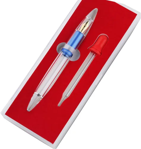Vista 2 de Pluma estilográfica M2 Azul Metálico (punta extrafina 0.38mm) Transparente con cuentagotas de gran capacidad para almacenar tinta