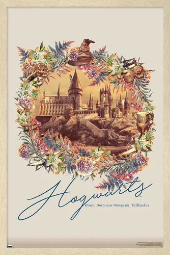 Vista 7 de Trends International The Wizarding World: Harry Potter - Póster de pared floral de Hogwarts, 14.725 x 22.375 pulgadas, versión enmarcada de madera