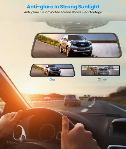 Vista 3 de AUTO-VOX T9PRO - Cámara de espejo retrovisor OEM con lente frontal separada, pantalla táctil laminada completa de 9.35 pulgadas, cámara de tablero