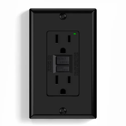 ELEGRP Toma GFCI de 15 Amp, toma de corriente eléctrica GFI de autoprueba con diseño estrecho, receptáculo GFCI con indicador LED, Listado UL, Negro