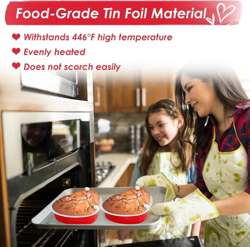 Vista 6 de Moldes grandes en forma de corazón para hornear, 20 juegos de recipientes desechables de papel de aluminio de 9 onzas con tapas, molde