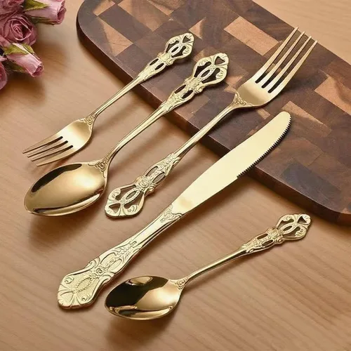 Vista 8 de flatware set, modern royal gold stainless Steel silverware set for Wedding and Festival, service for 4, daily use cutlery set utensil set