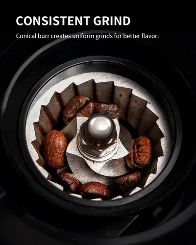 Vista 3 de KIDISLE Molinillo de café con rebabas cónicas, molinillo eléctrico de granos de café para moler preciso, 35 ajustes, selector de 2 a 12 tazas