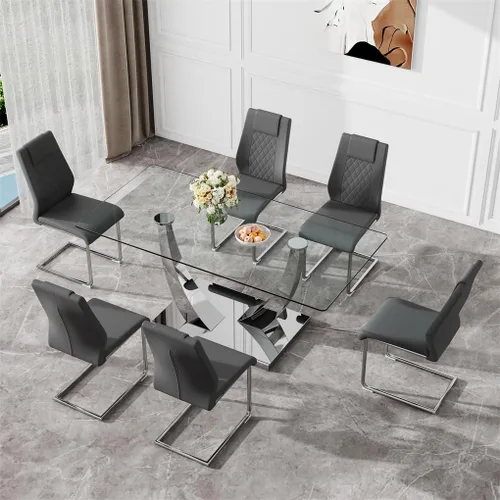 Vista 42 de Mesa de comedor moderna para mesa de comedor de mármol sintético de 4/6, 63 pulgadas, mesa de cocina rectangular, mesa de cocina y comedor de fácil