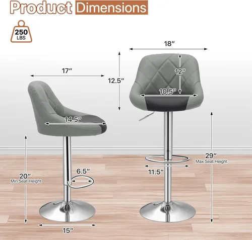 Vista 76 de Magshion Juego de 2 taburetes de bar, modernos taburetes de bar giratorios de piel sintética con espalda, sillas de bar cuadradas ajustables sin