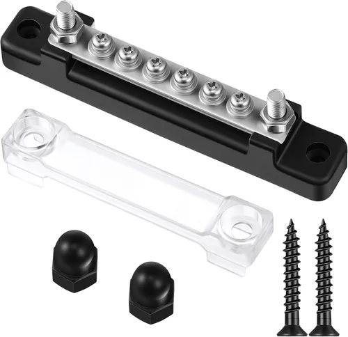 Weewooday Barra de bus de 12 V 150 A con tapa, mini bloque de terminales de distribución de energía con barra de bus de 10 cuadrillas, 6 tornillos