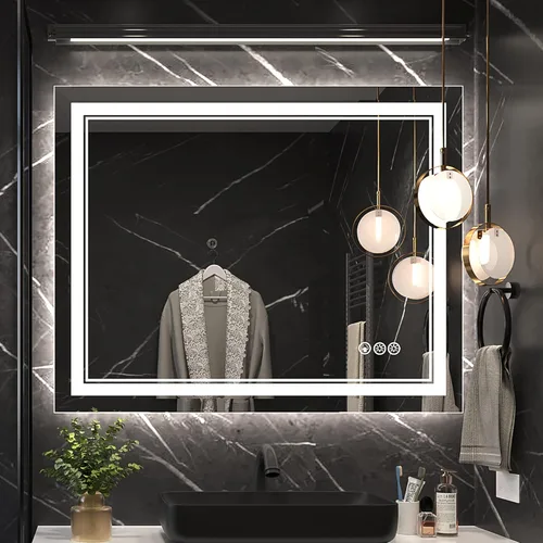 Vista 30 de Ratsamee Espejo de baño LED de 30x30 pulgadas con iluminación frontal y trasera (control independiente), espejo iluminado para pared de baño con 3