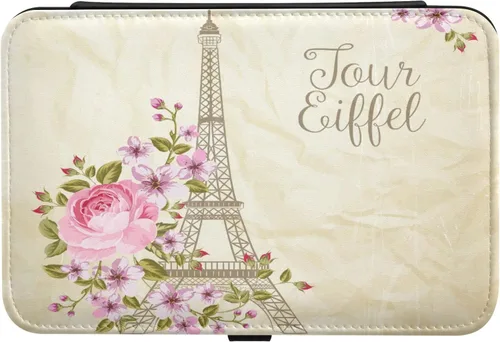 linqin PU Leather Jewelry Box, Eiffel Tower Simbol Spring Blooming Flowers Travel Jewelry Case Portable Jewelry Organizer for Rings Earrings