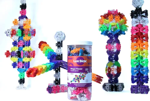 Vista 7 de Mega Flexer Rainbow Colors. Kit de bloques de construcción para niños y niñas. Aprende sobre ciencia e ingeniería con este juguete STEM STEAM.