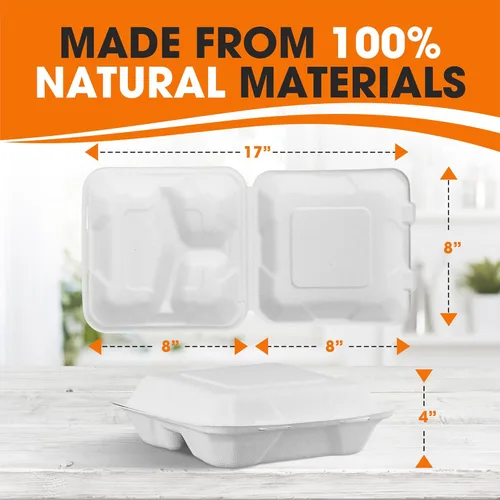 Vista 4 de Cheer Collection Contenedores compostables para llevar de 8 x 8 (paquete de 100) – Contenedores ecológicos para microondas Contenedores