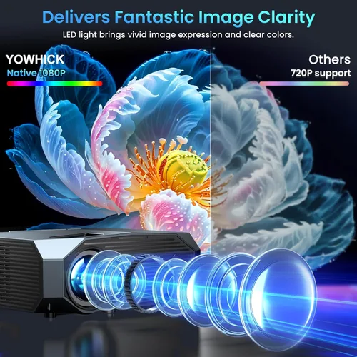 Vista 10 de [Compatible con Netflix/alto brillo] Proyector inteligente con WiFi 6 y Bluetooth 5.3, proyector de películas para exteriores 4K con Prime