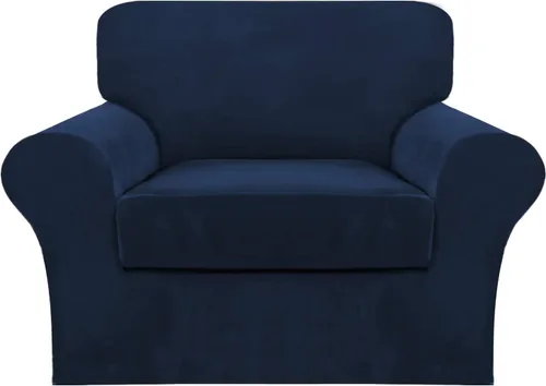 Vista 9 de FantasDecor Fundas de terciopelo para sofá de 2 piezas para sala, con cojín individual, protector elástico de muebles para mascotas, lavable a Negro