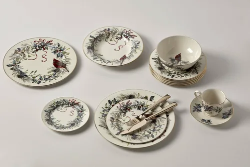 Vista 5 de Lenox 835219 Winter Greetings - Juego de 6 platos de cena, 10.75", vajilla navideña, entretenimiento navideño