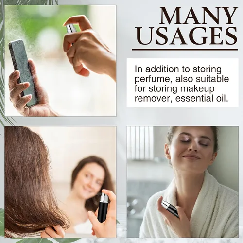 Vista 7 de Atomizador de perfume recargable negro brillante, mini botella de spray de 0.2 fl oz con 10 bombas dispensadoras, estuche para botella de perfume