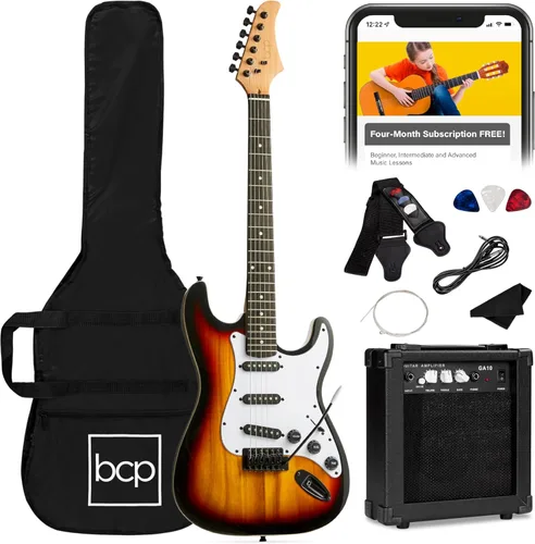 Best Choice Products Kit de iniciación de guitarra eléctrica para principiantes de tamaño completo de 39 pulgadas con funda, correa, amplificador de
