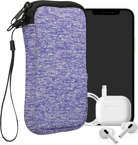 Vista 76 de kwmobile Bolsa de neopreno para teléfono tamaño XL - 6.7/6.8 pulgadas - Funda universal para celular con cremallera, correa para la muñeca, amarillo