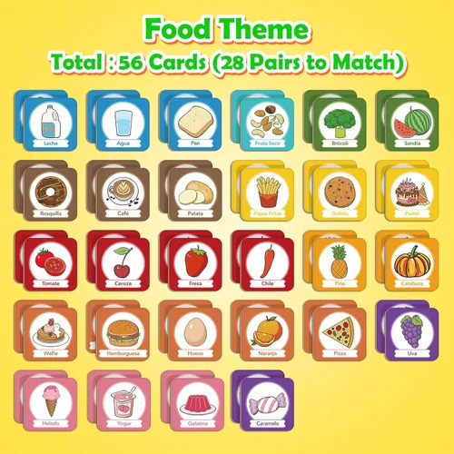 Vista 2 de Juego de tarjetas de memoria, juego de partidos para niños pequeños, aprender español para niños, tarjetas flash bilingües, juguetes de aprendizaje