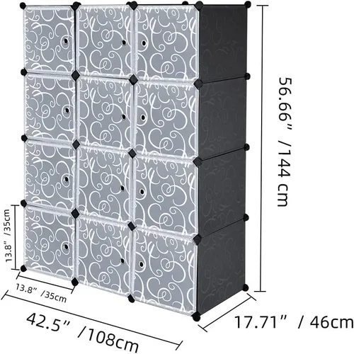 Vista 3 de 12-Cube DIY Plastic Closet Cabinet, Storage Cube Organizer with Doors, Stackable Closet Shelf for Bedroom, Plastic Space Saver for Home, Living