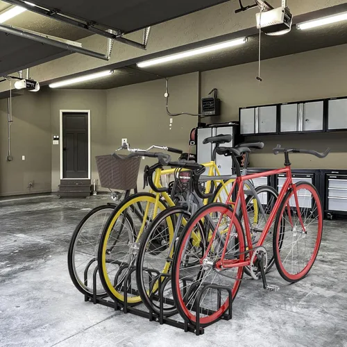 Vista 2 de WALMANN Soporte de suelo para 4 bicicletas, rejilla de estacionamiento para bicicletas en garaje, soporte de almacenamiento para bicicletas