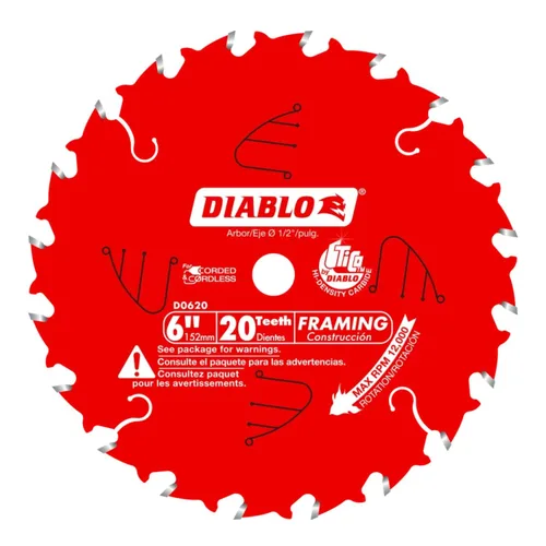 Vista 6 de Diablo Hoja de sierra para aplicaciones de construcción general - Diámetro de 5-3/8", 24 dientes ATB, eje de 10mm, corte de.049", ángulo de gancho