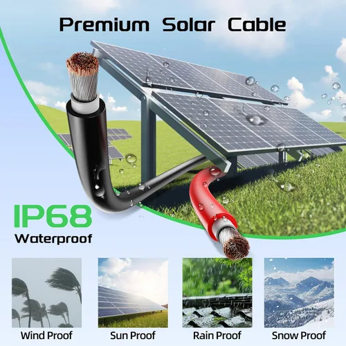 Vista 4 de Bateria Power 4 pares de cable de panel solar de 50 pies negro y 50 pies rojo Kit, cable de extensión de panel solar 10AWG (6mm²) de cobre estanñado