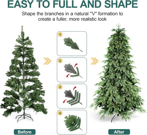 Vista 7 de Árbol de Navidad preiluminado de 6 pies, árbol de Navidad artificial preiluminado con 350 luces y 1820 puntas de rama, árbol de Navidad iluminado