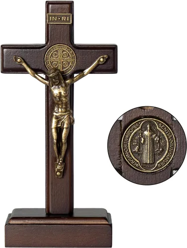 KUXBET Cruz de Madera de Pie de 5 Pulgadas Crucifijo Pequeño - Cruz Crucifijo de Jesucristo para Colgar en la Pared para Mesa o Pared Decoración del