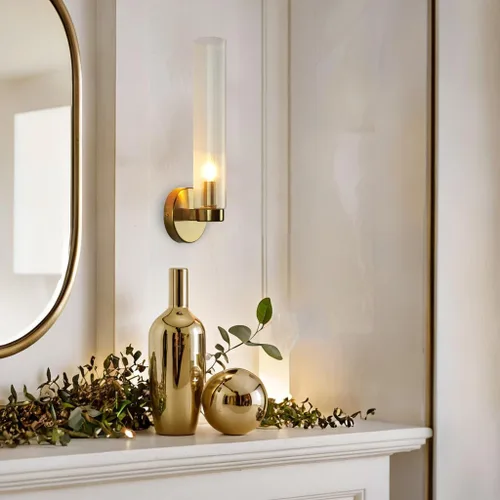 Vista 5 de Fluted Textural Glass Wall Sconce, Modern Indoor Vanity Light, Glass Tube Wall Light Fixture with Metallic Finish, Wall Light fixtures for Bathroom