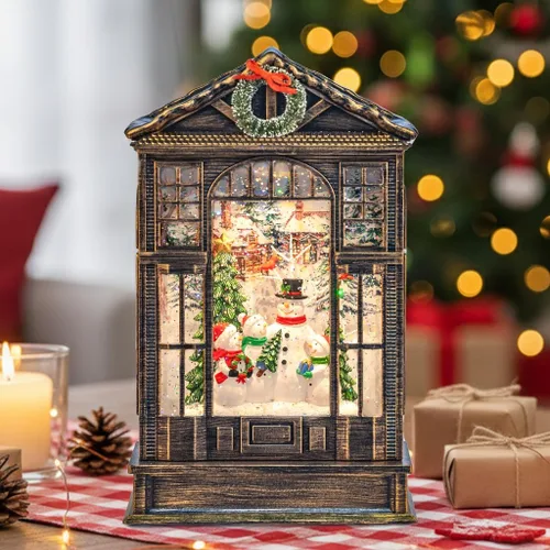 Vista 34 de Linterna de Globo de Nieve Navideño de 10" con Muñeco de Nieve de Granja, Globos de Nieve Giratorios Brillantes Iluminados con Música