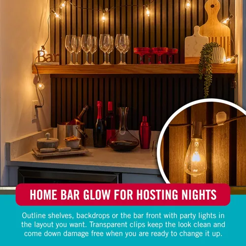 Vista 5 de Velcro Brand Clips de luz de interior para colgar tiras de luces, soporta hasta 50 pies, clips de pared transparentes para cualquier