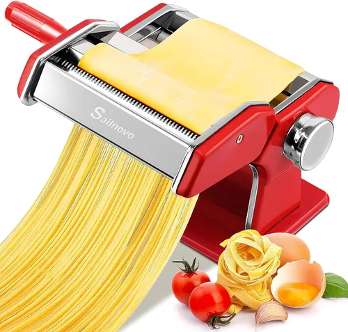 Sailnovo Máquina para hacer pasta, máquina para hacer pasta Roller 180, 9 ajustes de grosor ajustables, máquina de fideos 2 en 1 con rodillos y