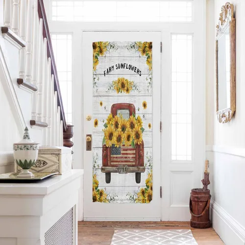 Vista 21 de Cortinas de puerta francesa de Navidad para ventana de puerta, panel de cortina con bolsillo para barra con alzapaños para luz lateral delantera