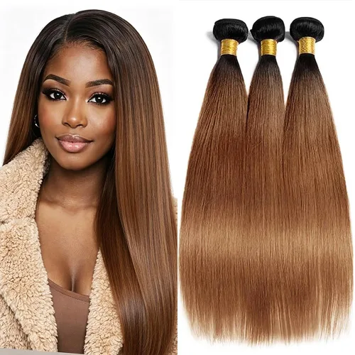 Vista 116 de P4613 Cabello humano rizado onda profunda marrón y paquetes mixtos 8 10 12 P4613 Ombre Marrón-Rubio-DP