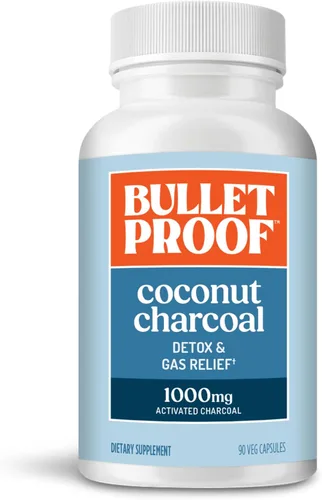 Bulletproof Coconut Charcoal Detox and Gas Relief Capsules, 90 Count, Sourced from 100% Coconut Shells, Activated Charcoal for Bloating Support,