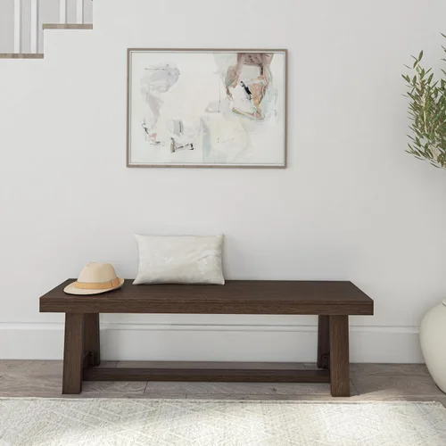 Vista 32 de Plank+Beam Banco de Comedor de Granja de 60 Pulgadas, Banco de Entrada de Madera Maciza, Banco de Madera para Exteriores, Asiento de Comedor