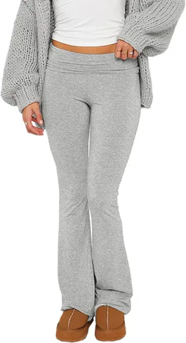 Soamat Pantalones de yoga plegables para mujer, corte de bota, acampanados, pantalones de tiro bajo, pantalones de descanso