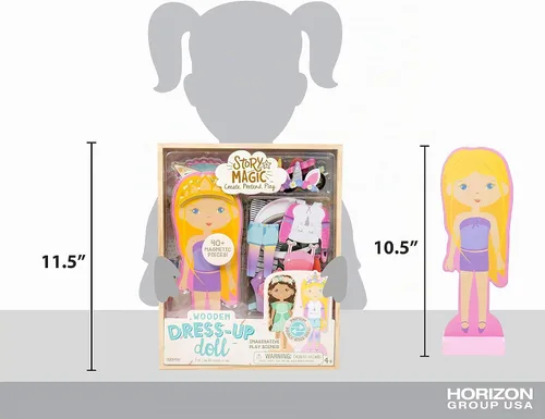 Vista 7 de Story Magic - Muñeca de madera para vestir de Horizon Group USA, muñeca de madera magnética de doble cara para vestir, más de 40 piezas de atuendo