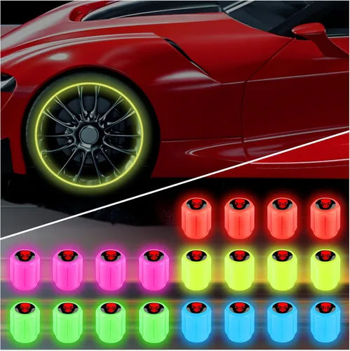 Vista 11 de 20 tapones fluorescentes para válvulas de neumáticos, tapones luminosos para válvula de aire de rueda de automóvil, accesorios de decoración