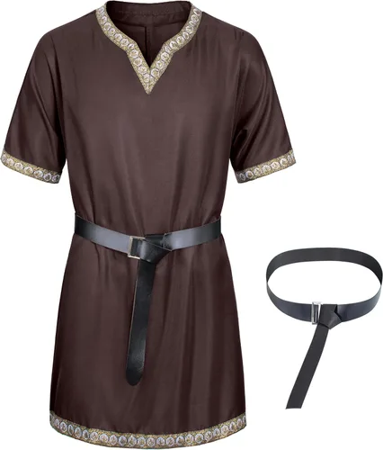 Disfraz medieval para hombre, túnica de pirata vikingo, caballero, guerrero, renacentista, camisas con cinturón