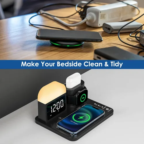 Vista 7 de Estación de carga inalámbrica, reloj despertador con carga inalámbrica y luz nocturna, cargador inalámbrico rápido compatible con iPhone 1313