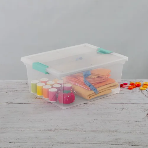 Vista 8 de Sterilite Paquete de 16 cajas de clip, contenedores apilables de plástico transparente con tapas de pestillo, escritura profunda, suministros