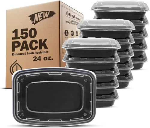 Vista 14 de Freshware Contenedores de preparación de comidas [paquete de 50] 2 compartimentos con tapas, contenedores de almacenamiento de alimentos, caja
