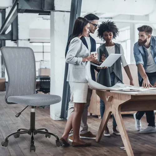 Vista 7 de Silla de escritorio ergonómica de malla para computadora, respaldo moderno ejecutivo, soporte para la espalda media, silla giratoria y basculante