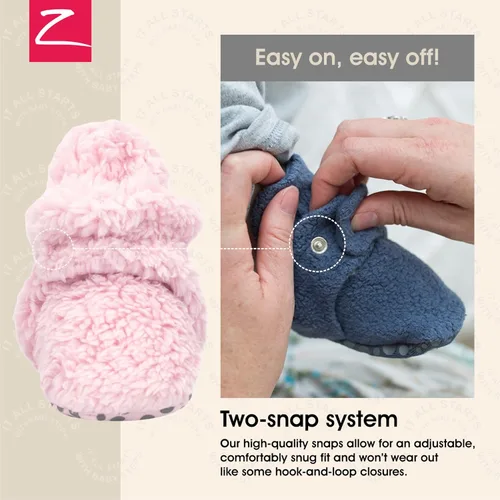 Vista 3 de Zutano Botines unisex peludos para bebé con pinzas, forro de algodón orgánico, artículos imprescindibles para la lista de regalos de bebé