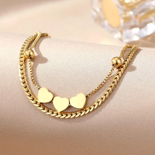 Vista 6 de IFKM Pulseras de oro para mujer, chapadas en oro de 14 quilates, delicadas pulseras de cadena en capas, ajustables, lindas pulseras de eslabones