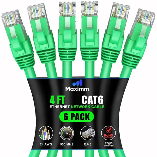 Vista 84 de Maximm Cable Ethernet Cat 6 de 0.6 pies (paquete de 6) – Cable LAN de alta velocidad, cable de Internet, cable de conexión y cable de red – UTP