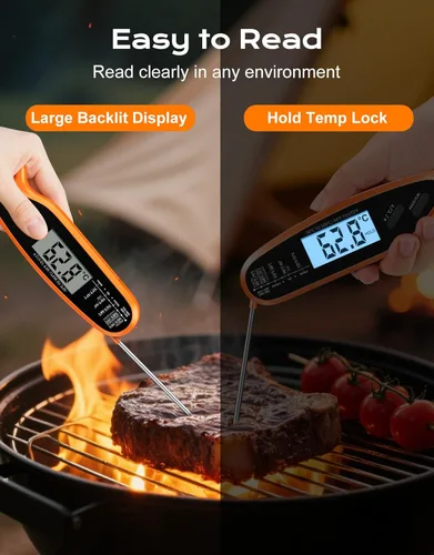Vista 5 de Termómetro digital de carne para cocinar con doble sonda, retroiluminación grande y calibración, termómetro de alimentos de cocina para dulces