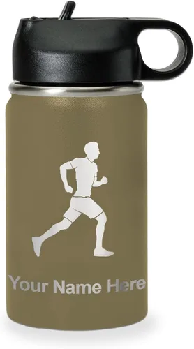 Vista 61 de LaserGram Botella de agua personalizada, Running Man, acero inoxidable de doble pared aislada al vacío con popote superior, regalo grabado