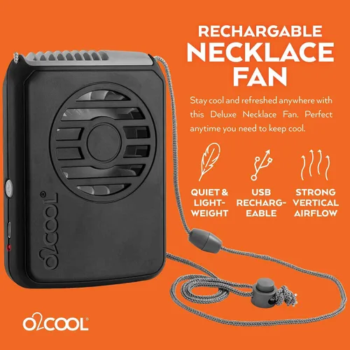 Vista 2 de O2COOL - Ventilador personal recargable para el cuello, color negro oscuro Sí
